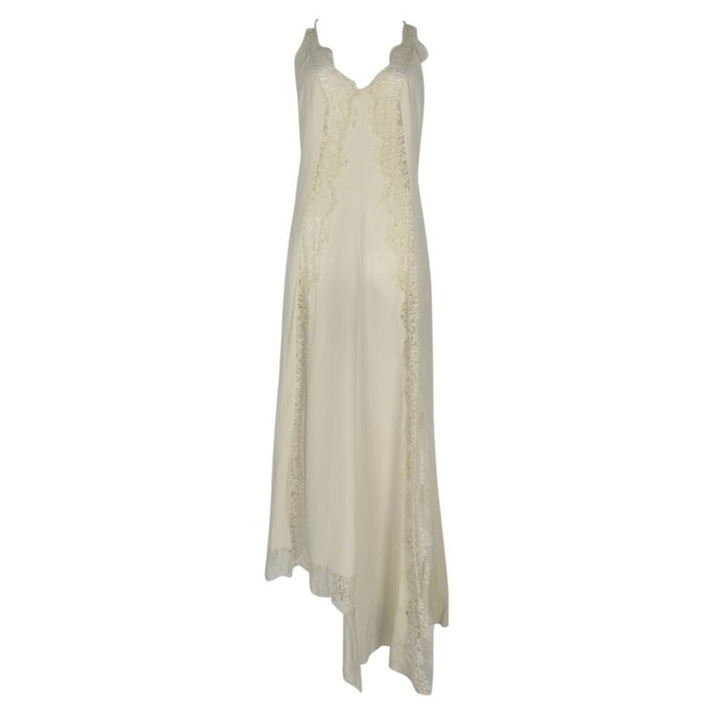 Stella Mccartney Lace-Trimmed Asymmetric Maxi Dress in Ivory Silk